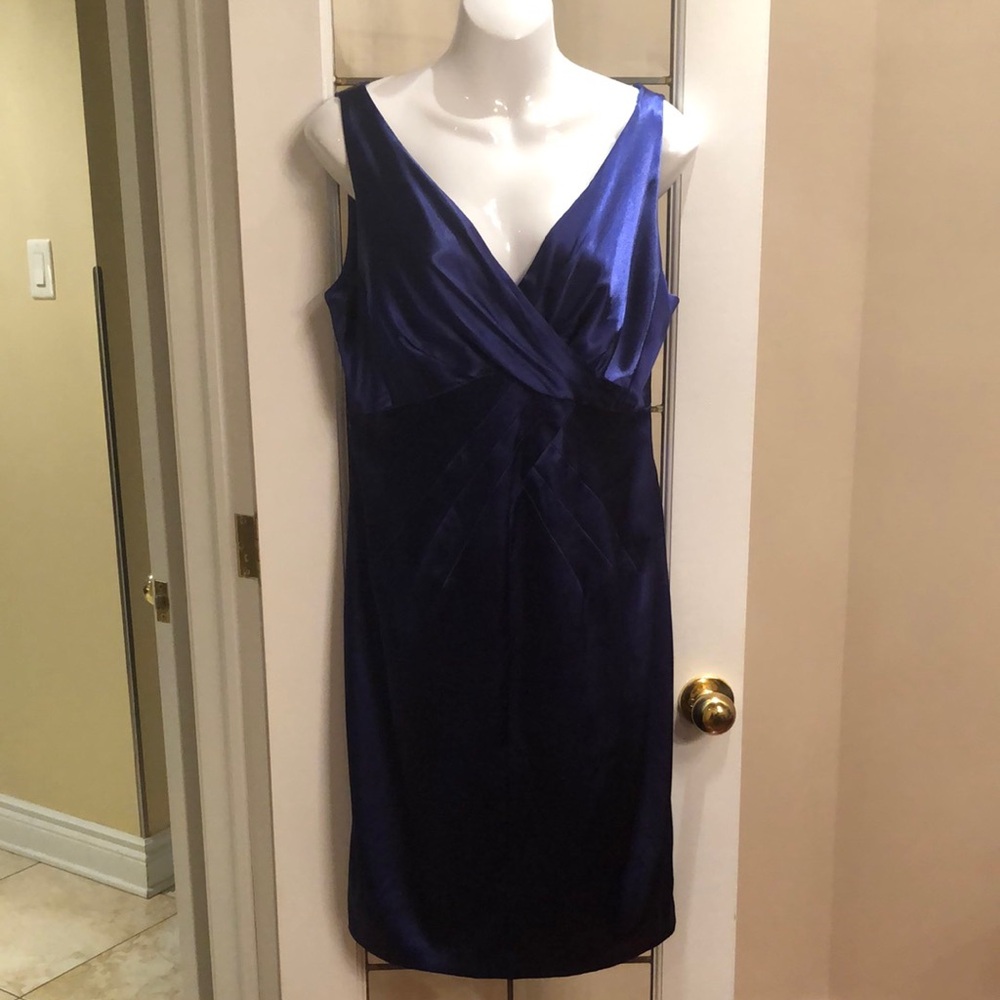 Satin V-Neck Sheath Dress in Royal Blue